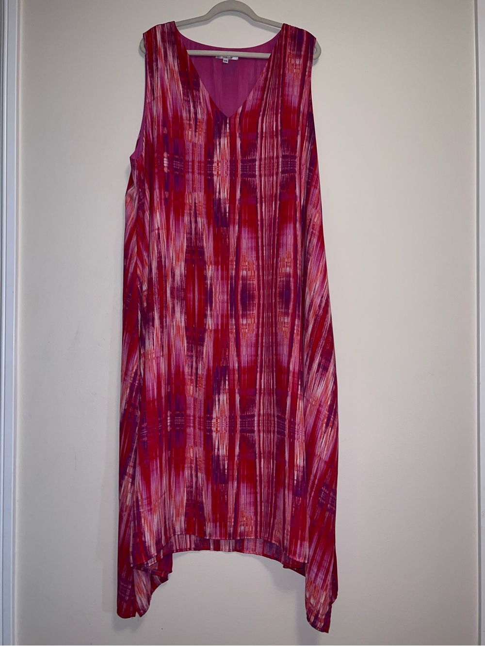 N Natori Sz XXL Multi Pink Purple Abstract V-Neck Sleeveless Summer Midi Dress